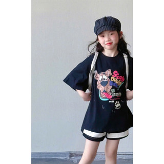 [B&G] Sét bộ áo thun tay lỡ kèm quần đùi sọc ngang cho bé gái từ 12-45kg(2-12 tuổi)