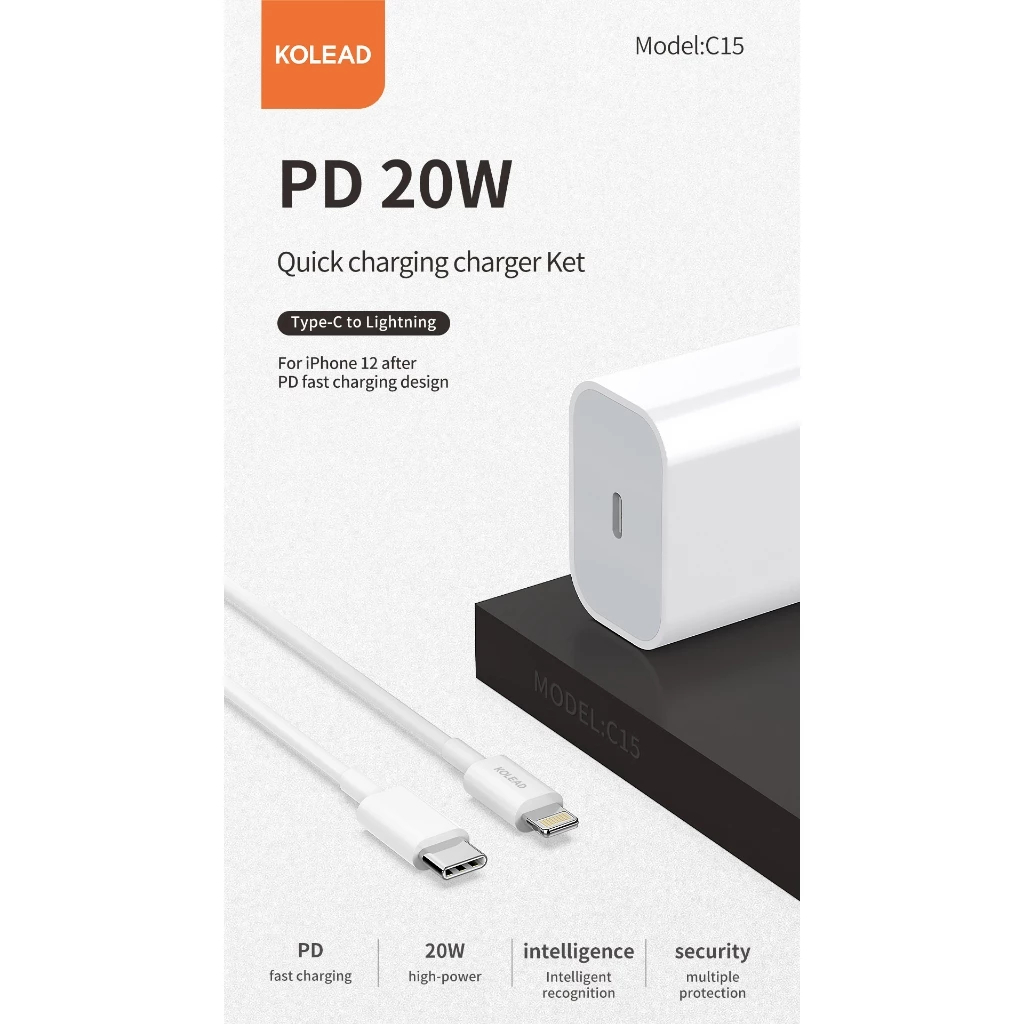 [Chống Nóng Máy] Bộ Củ Cáp Sạc Nhanh PD20W KOLEAD C15 – Sạc Nhanh Ổn Định, An Toàn Cho iPhone, Ipad