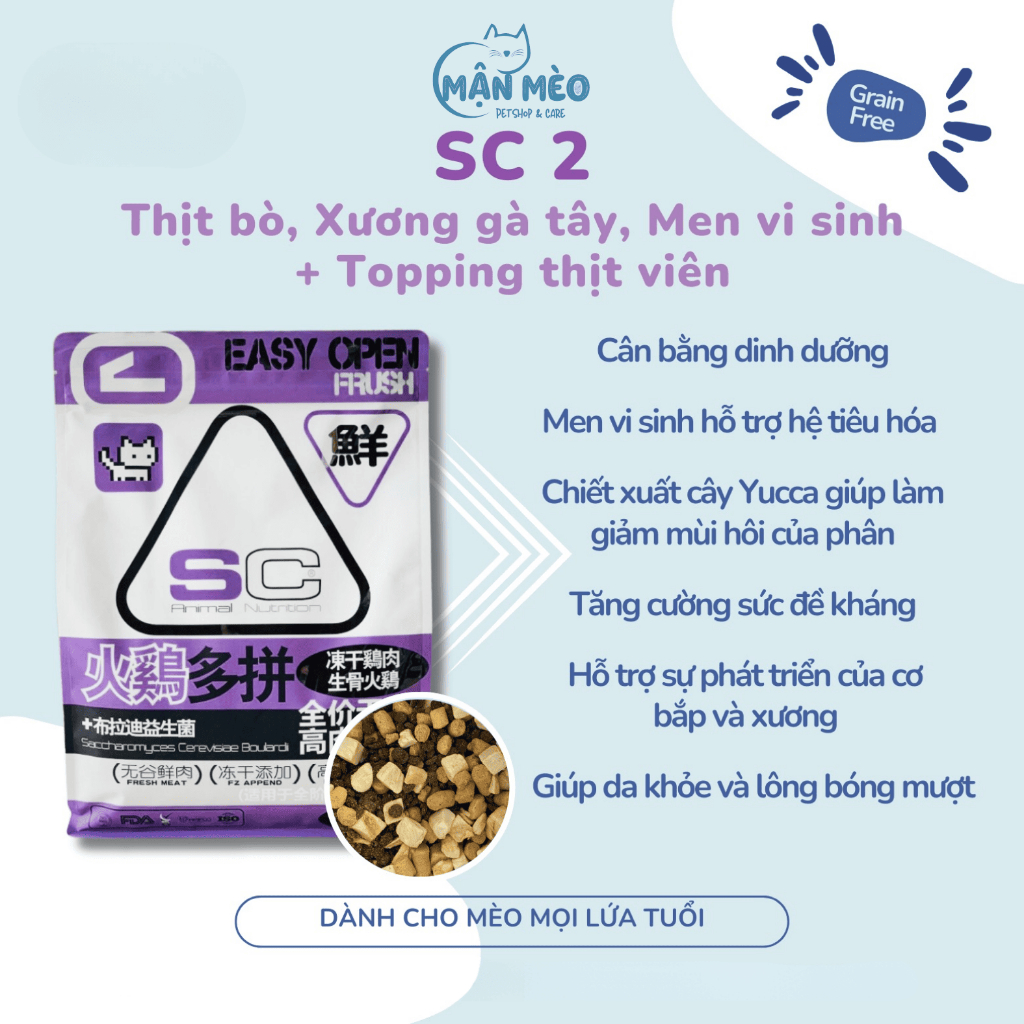 [MUA 1 TẶNG 1] Hạt cho mèo SC Aninal Nutrition siêu topping 42% protein hỗ trợ tiêu hóa, không độn ngũ cốc