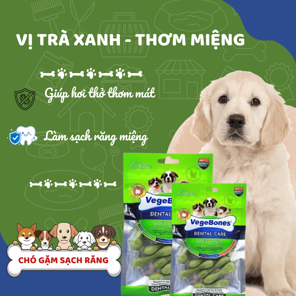 [COMBO 4 TÚI] Xương thưởng VegeBones 60g cho Chó gặm sạch răng bổ sung dinh dưỡng, tăng cường hệ miễn dịch