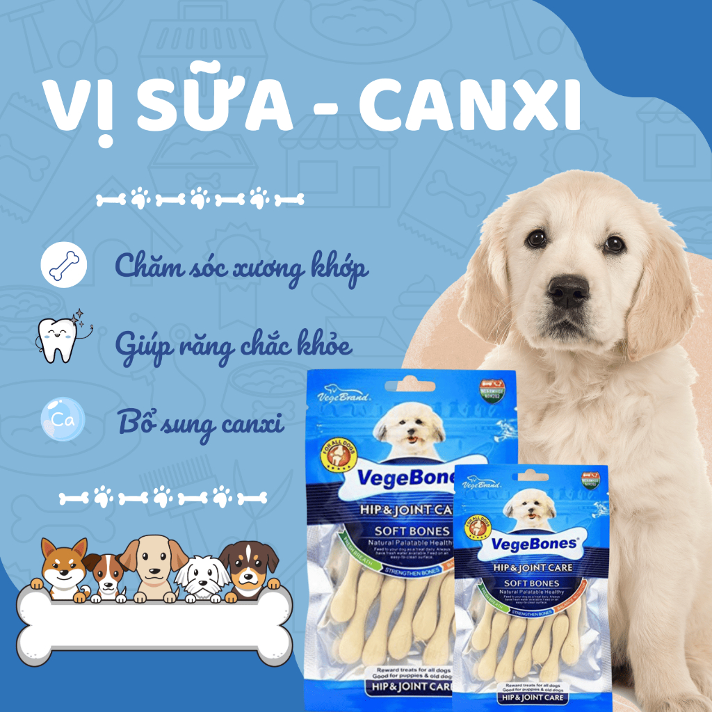 [COMBO 4 TÚI] Xương thưởng VegeBones 60g cho Chó gặm sạch răng bổ sung dinh dưỡng, tăng cường hệ miễn dịch