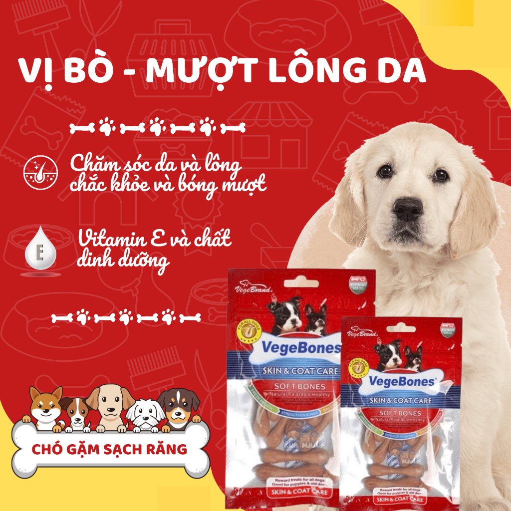 [COMBO 4 TÚI] Xương thưởng VegeBones 60g cho Chó gặm sạch răng bổ sung dinh dưỡng, tăng cường hệ miễn dịch
