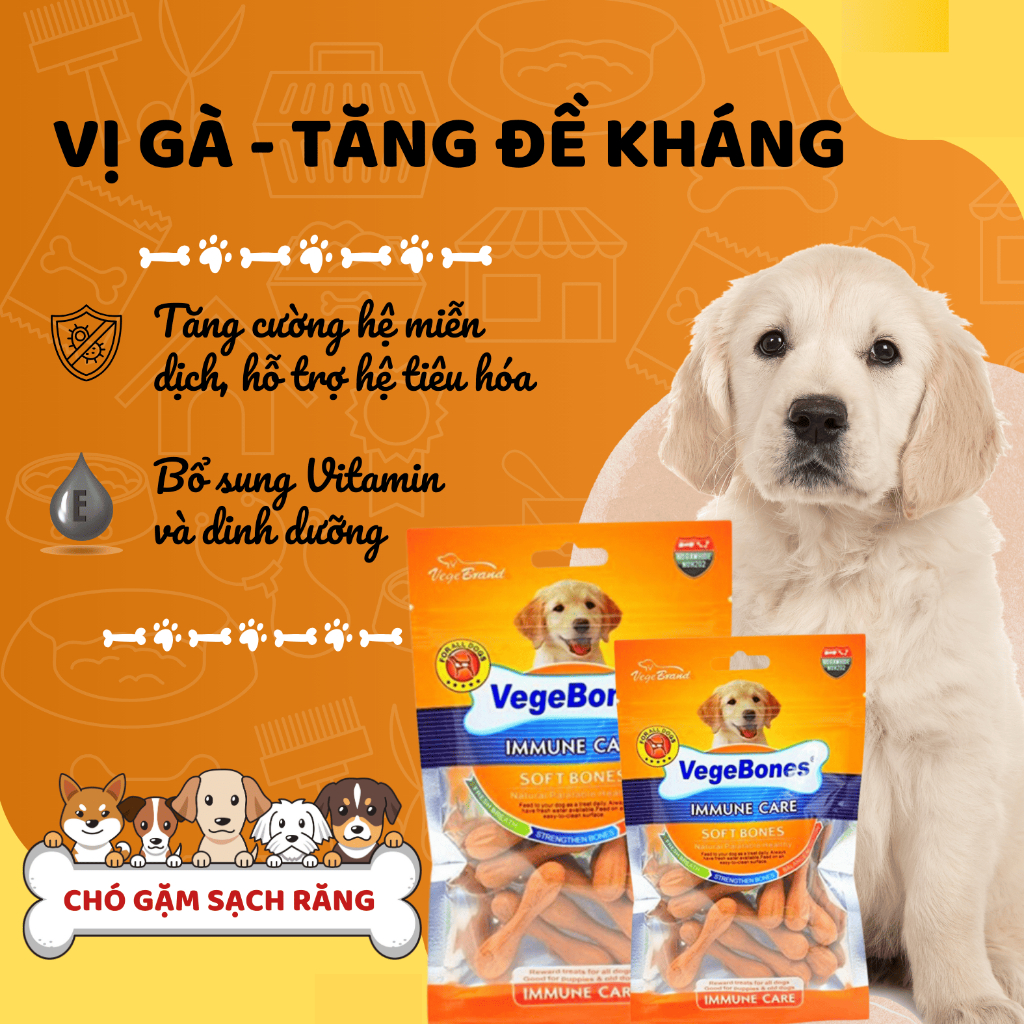 [COMBO 4 TÚI] Xương thưởng VegeBones 60g cho Chó gặm sạch răng bổ sung dinh dưỡng, tăng cường hệ miễn dịch