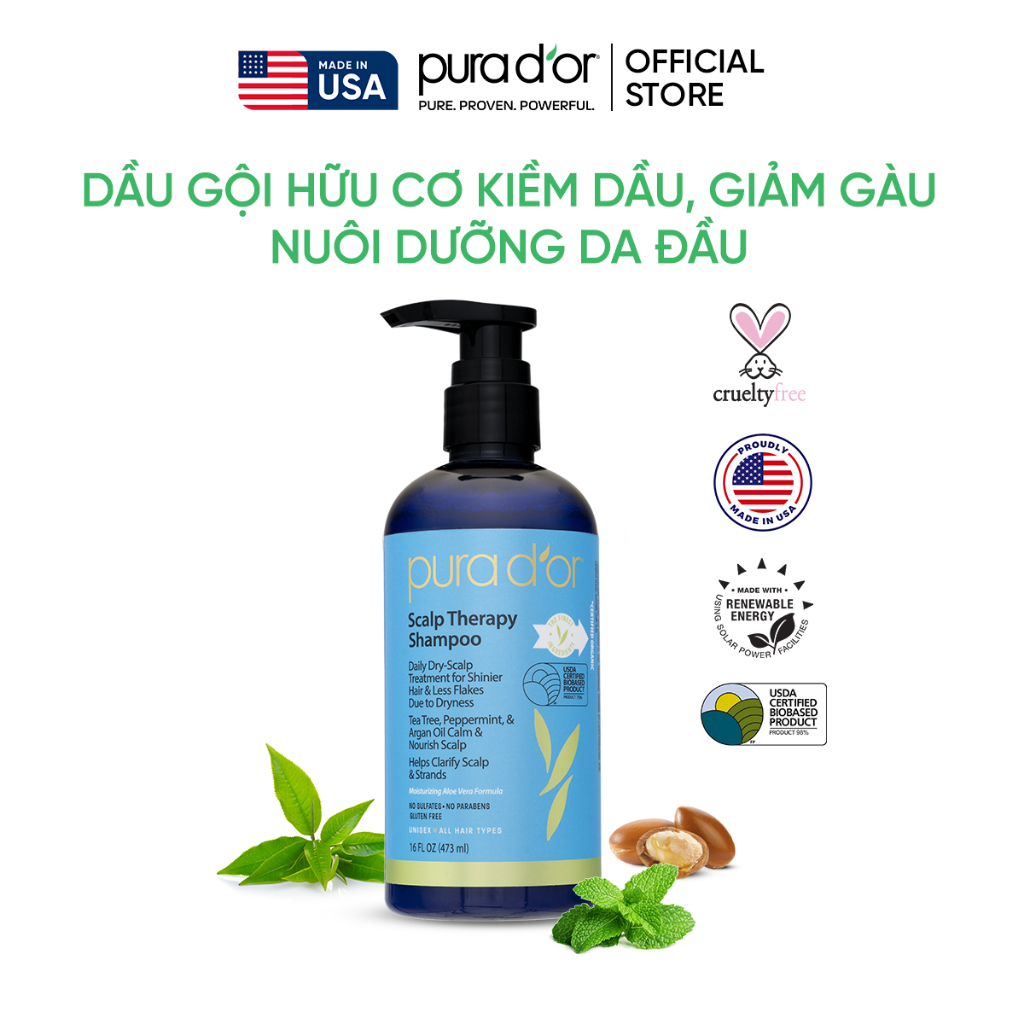Ảnh Dầu gội hữu cơ  kiềm dầu, giảm gàu nuôi dưỡng da đầu PURA D'OR Scalp Therapy 473ml 2