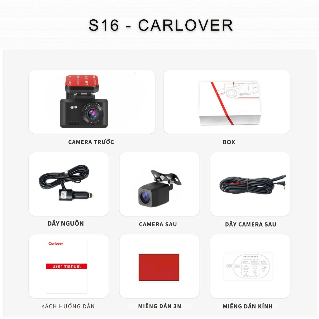 Camera hành trình ô tô S16 CARLOVER ghi hình sắc nét 4K, có kết nối điện thoại, chip SONY IMX335 - Bảo Hành 24 Tháng
