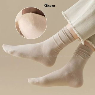 Combo 6 đôi tất nữ cổ trung GOMTAT dệt kim, vớ chân nữ trơn màu mềm mịn thoáng khí - OAS-1703-CB6