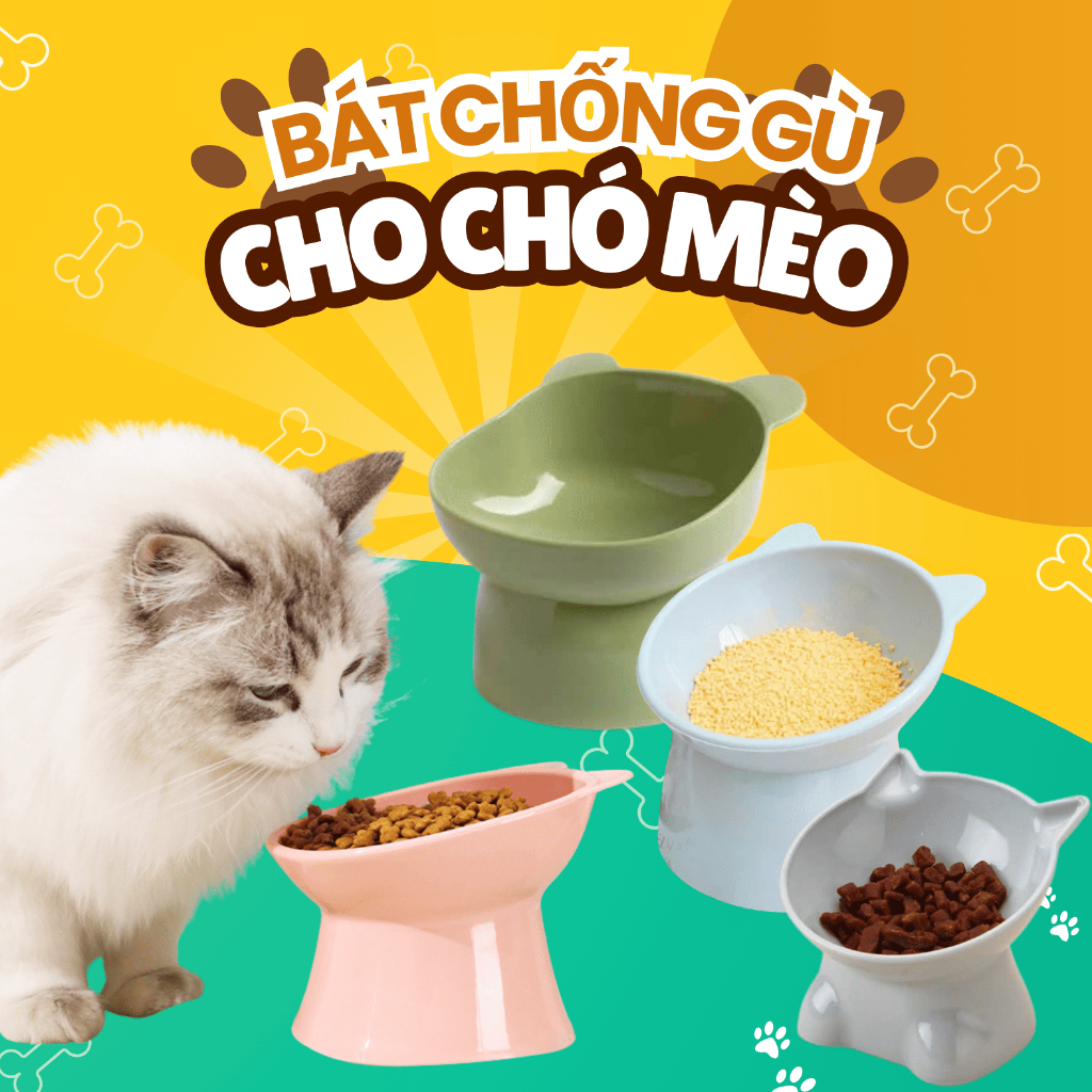 Bát ăn chống gù chân voi cho chó mèo, khay, tô đựng thức ăn chó mèo cao 11.5 cm nhựa PP an toàn