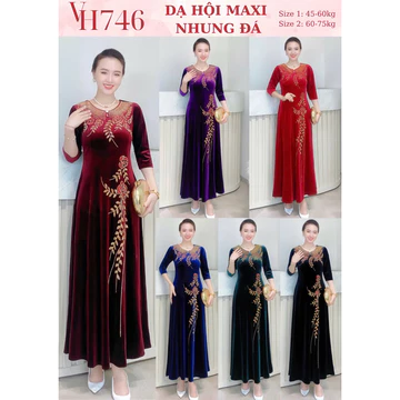 Váy Trung Niên nhung,Váy Nhung Phối Sang Trọng Cho Mẹ Cao Cấp Đính Đá Sang Trọng Váy Trung Niên Dự Tiệc Đầm Đi Cưới