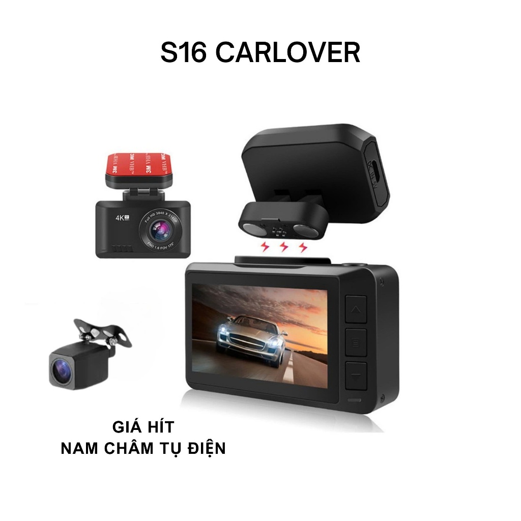 Camera hành trình ô tô S16 CARLOVER ghi hình sắc nét 4K, có kết nối điện thoại, chip SONY IMX335 - Bảo Hành 24 Tháng