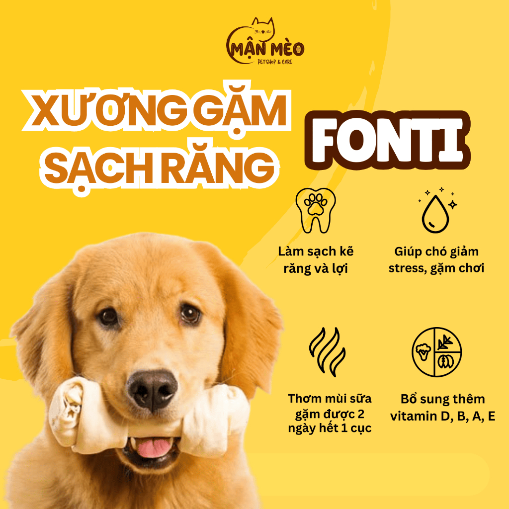 Xương gặm Fonti da bò sữa, Xương gặm cho chó gặm sạch răng bổ sung canxi vitamin hỗ trợ tiêu hóa