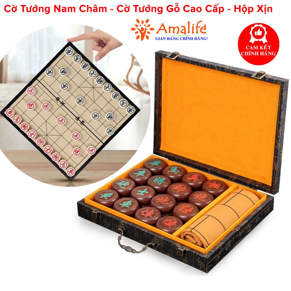 Ảnh Cờ Tướng Nam Châm Chọn Size + Cờ Tướng Gỗ Sồi VIP Quân Cờ To 4.8cm Có Hộp Đựng Quà Tặng Chính Hãng Amalife 1