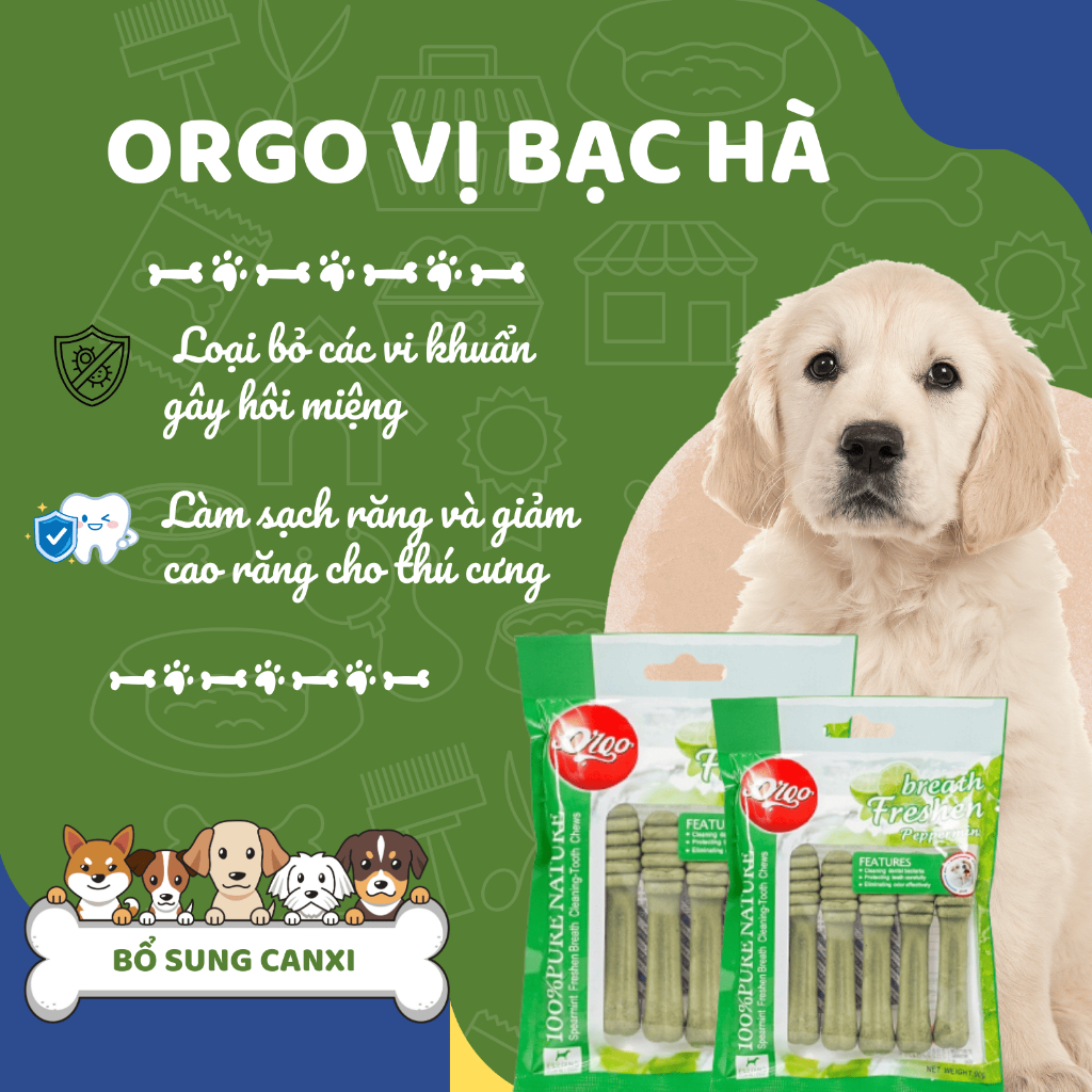 [COMBO 4 TÚI] Xương gặm Orgo/Inu Fonti sạch răng, thơm miệng, bổ sung canxi tránh thói quen gặm đồ cho chó 100gr