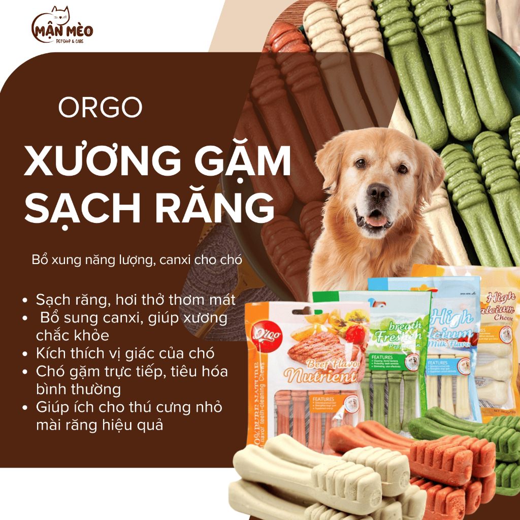 [COMBO 4 TÚI] Xương gặm Orgo/Inu Fonti sạch răng, thơm miệng, bổ sung canxi tránh thói quen gặm đồ cho chó 100gr