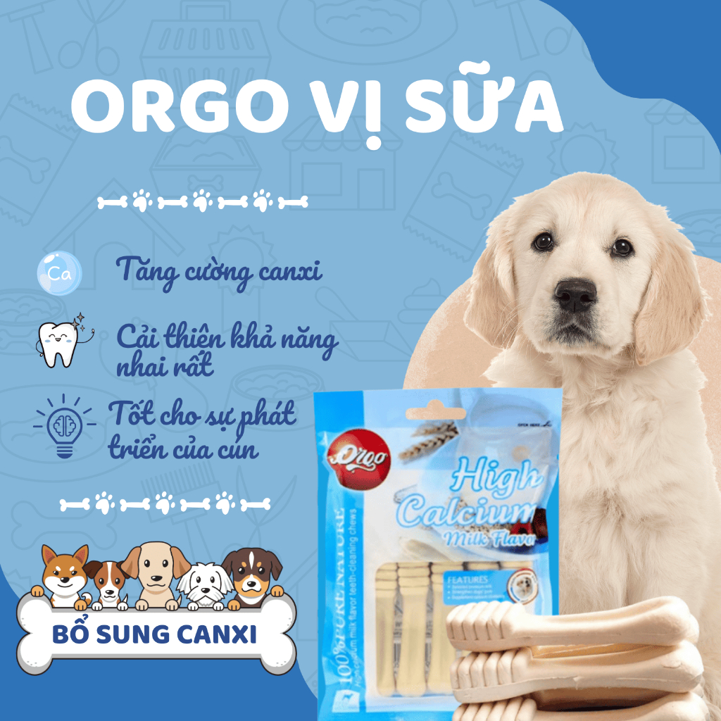 [COMBO 4 TÚI] Xương gặm Orgo/Inu Fonti sạch răng, thơm miệng, bổ sung canxi tránh thói quen gặm đồ cho chó 100gr