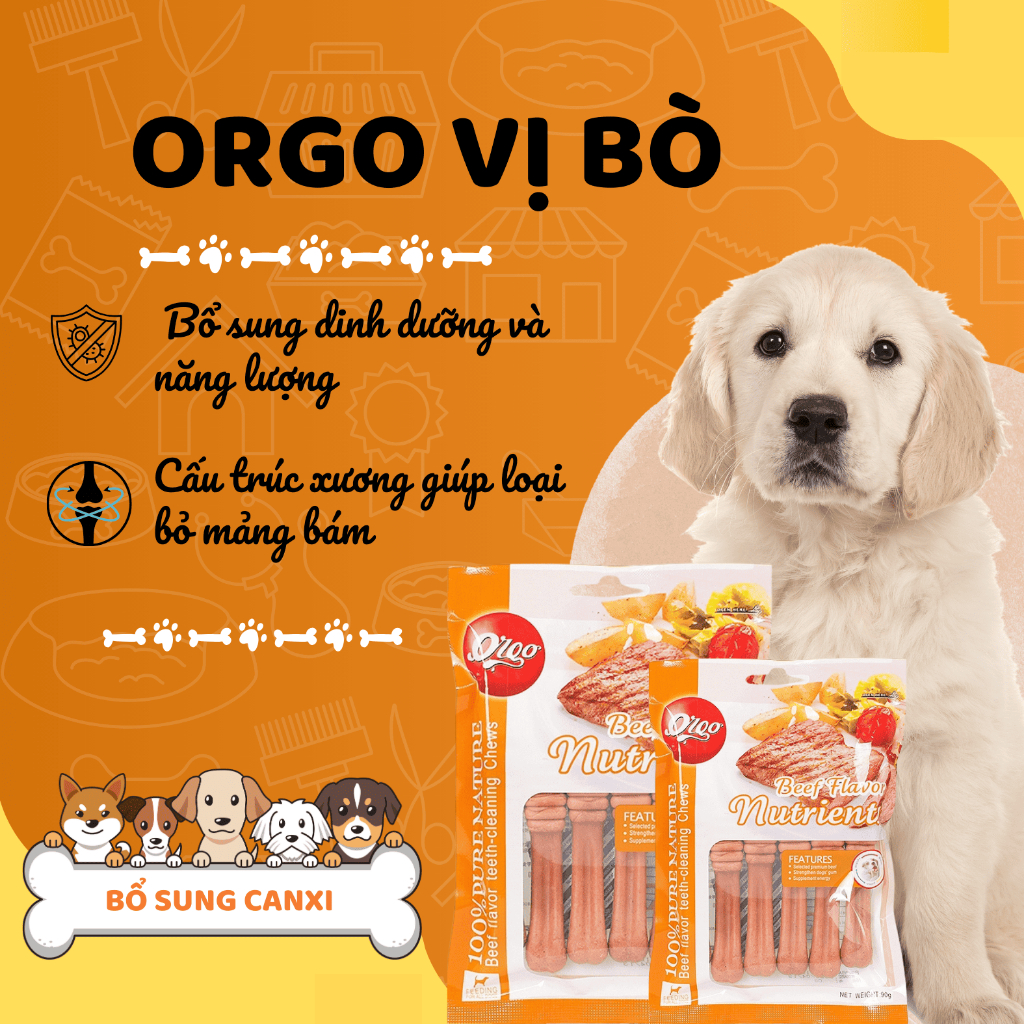 [COMBO 4 TÚI] Xương gặm Orgo/Inu Fonti sạch răng, thơm miệng, bổ sung canxi tránh thói quen gặm đồ cho chó 100gr
