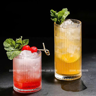 Cốc thủy tinh vân sọc dáng trụ uống cafe, trà sữa |Ly TT sọc DECOR quán cà phê, nhà hàng,ly cocktail