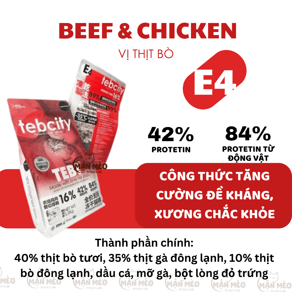 Hạt Teb City cho mèo mix topping thịt sấy, grain free túi 1,5kg hỗ trợ tiêu hóa, phát triển trí não cho mèo