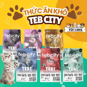 Hạt Teb City cho mèo mix topping thịt sấy, grain free túi 1,5kg hỗ trợ tiêu hóa, phát triển trí não cho mèo