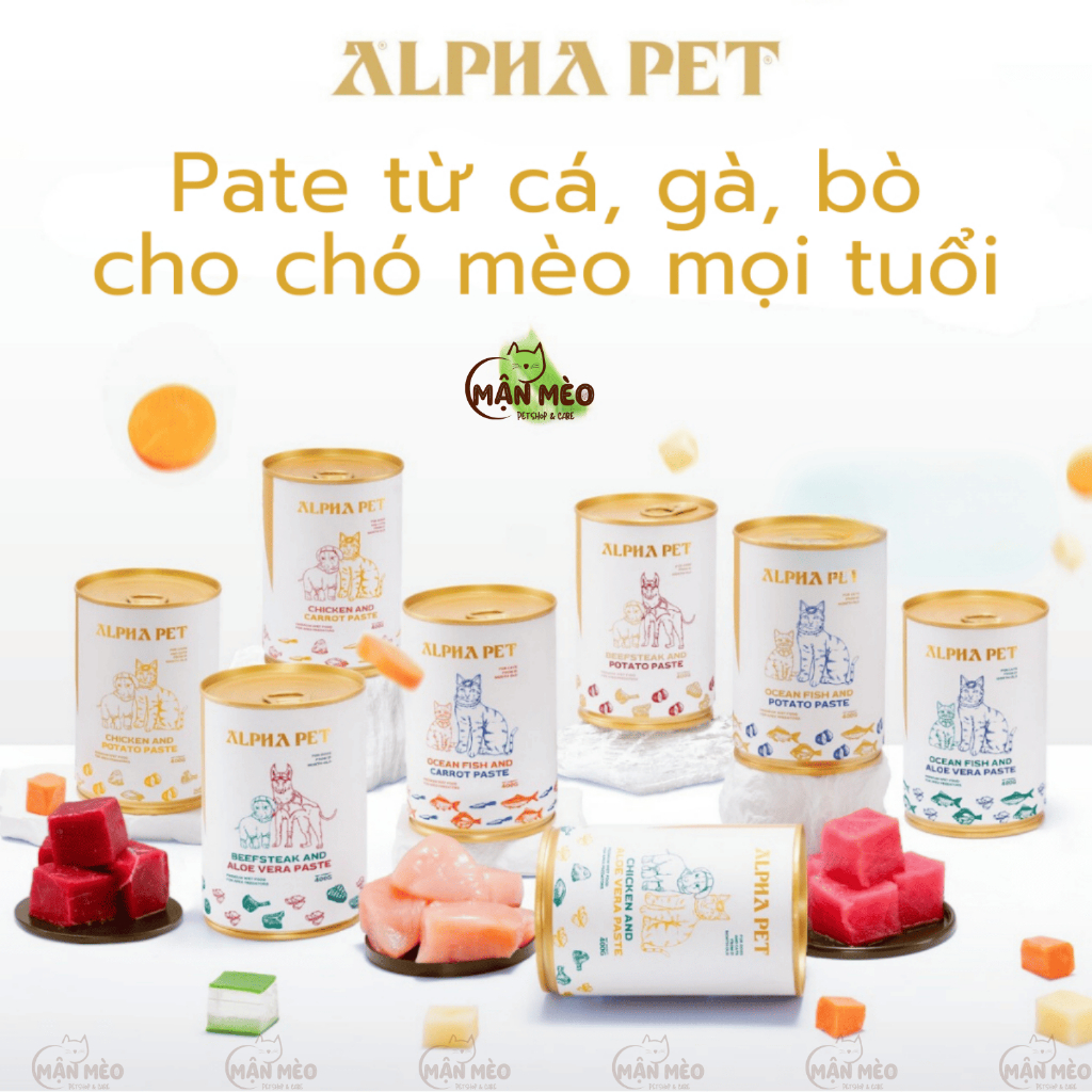 [COMBO 2 LON] Pate ALPHA PET dành cho chó mèo lon 400g đủ 8 vị hương vị thơm ngon, kích thích vị giác cho thú cưng