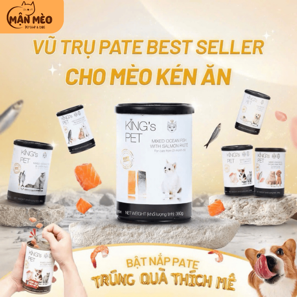 [COMBO 2 LON] Pate King’s Pet cho chó mèo lon 380g đủ vị thơm ngon bổ sung vitamin hỗ trợ tiêu hóa, không độn rau củ