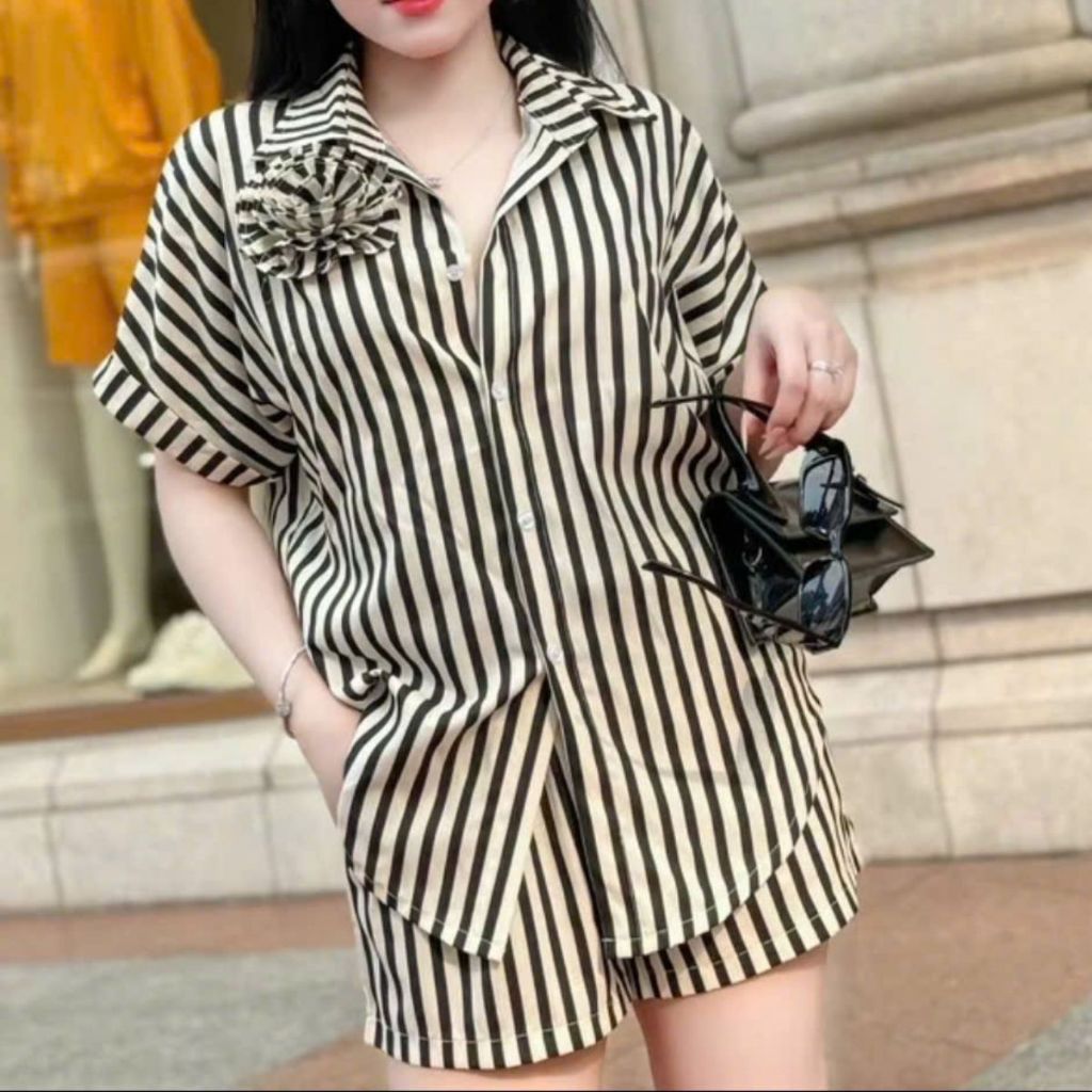 Set Đồ Xinh Bigsize 45-85kg Áo Sơ Mi Tay Ngắn Quần Đùi Có Túi ESHOP Set Bộ Đi Chơi Sang Chảnh A410
