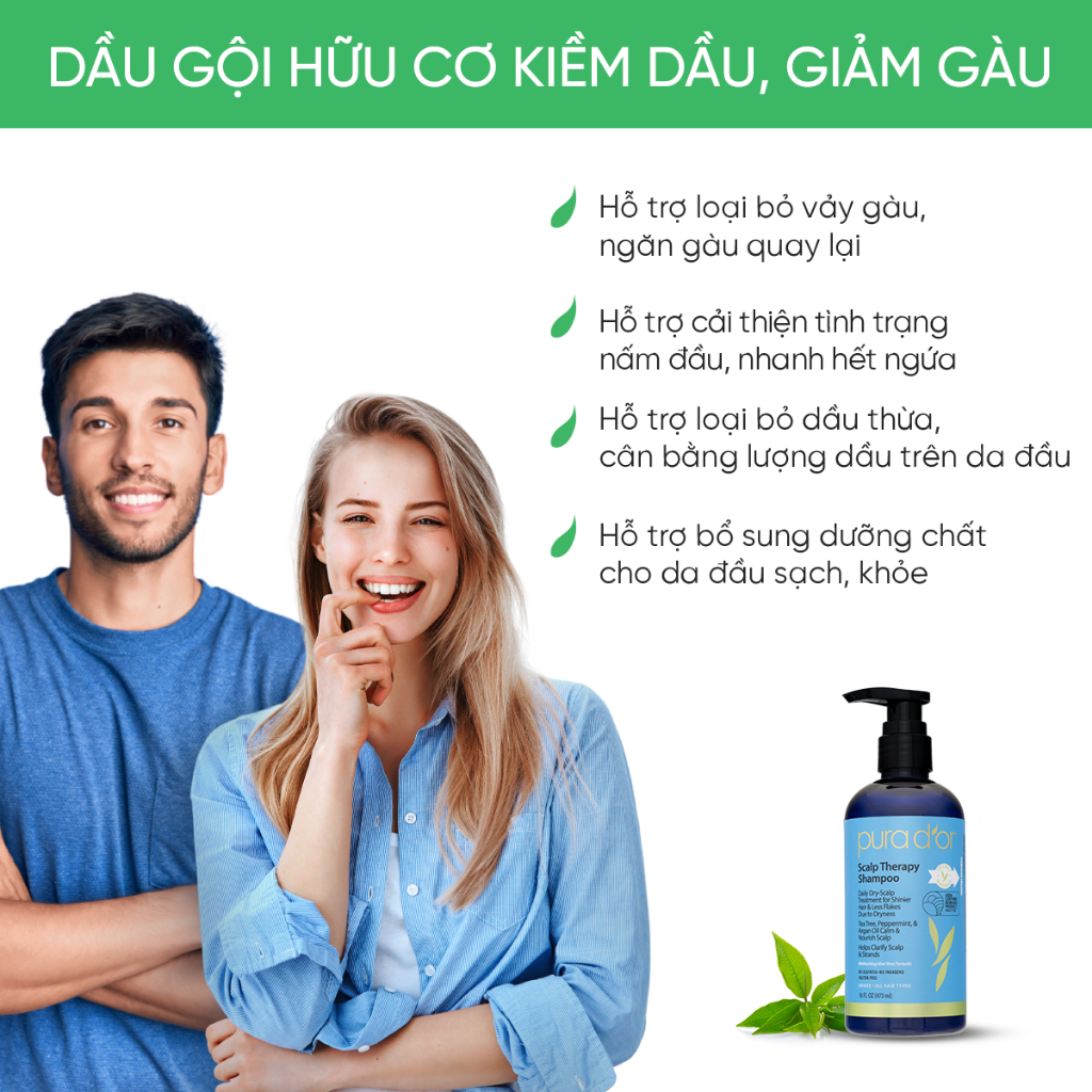 Ảnh Dầu gội hữu cơ  kiềm dầu, giảm gàu nuôi dưỡng da đầu PURA D'OR Scalp Therapy 473ml 3