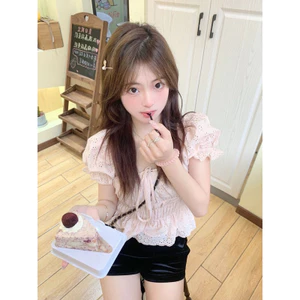 FREESHIP ÁO ĐIỆU DÂY NƠ CỔ VUÔNG HỒNG PASTEL