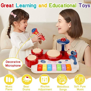 [Kho sỉ] Đồ Chơi Bộ Trống Nhạc Điện Đàn Piano Kèm Mic Hát Cho Bé, Bộ Trống Đa Năng 3in1, Quà Tặng Sinh Nhật Cho Bé Hap