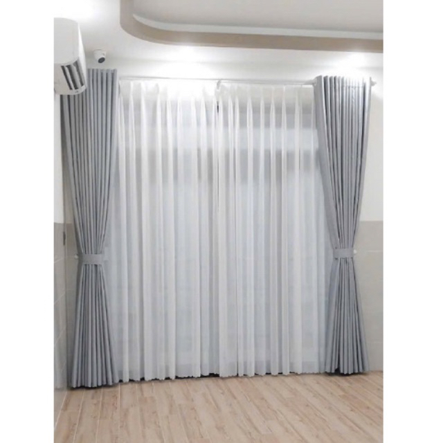 Rèm Cửa Cao Cấp, Vải Lụa, (Không Kèm Thanh Treo) Rèm Khoen, Màu Xám, Không Họa Tiết,Trang Trí căn phòng thêm sang trọng