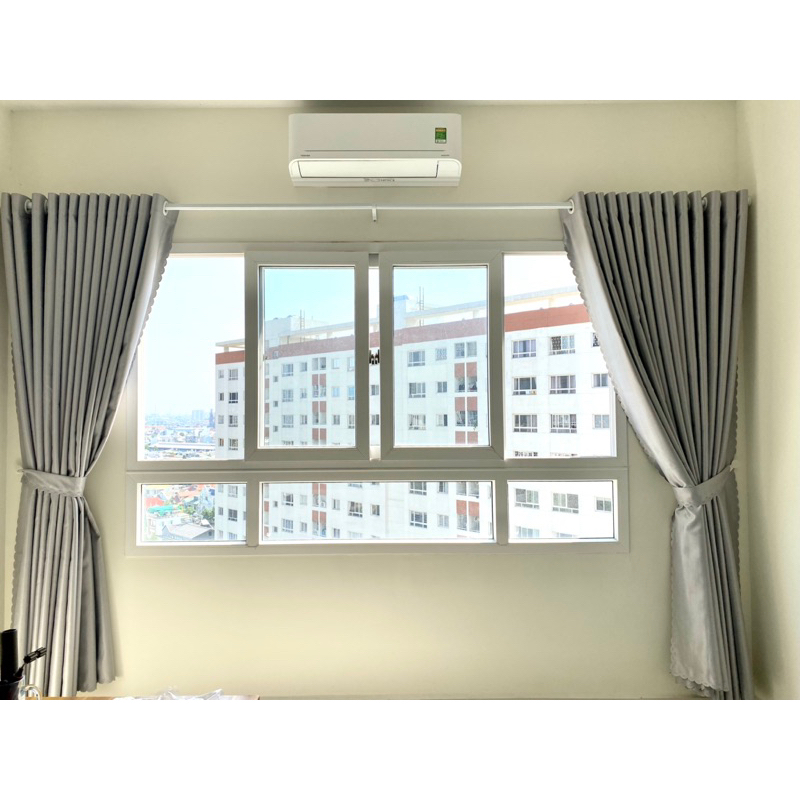 Rèm Cửa Cao Cấp, Vải Lụa, (Không Kèm Thanh Treo) Rèm Khoen, Màu Xám, Không Họa Tiết,Trang Trí căn phòng thêm sang trọng