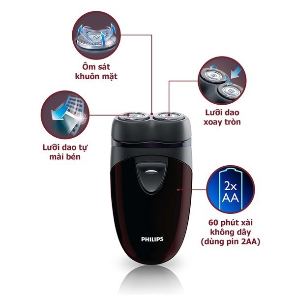 Máy Cạo Râu Philips PQ206 - Gọn nhẹ, tiện lợi - Bảo hành chính hãng 24 tháng