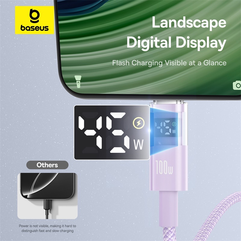 Cáp dữ liệu sạc nhanh Baseus Display 2 USB-A sang Type-C 100W Dây cáp sạc nhanh 1m 2m cho iP 15 16 cáp bọc dù siêu bền