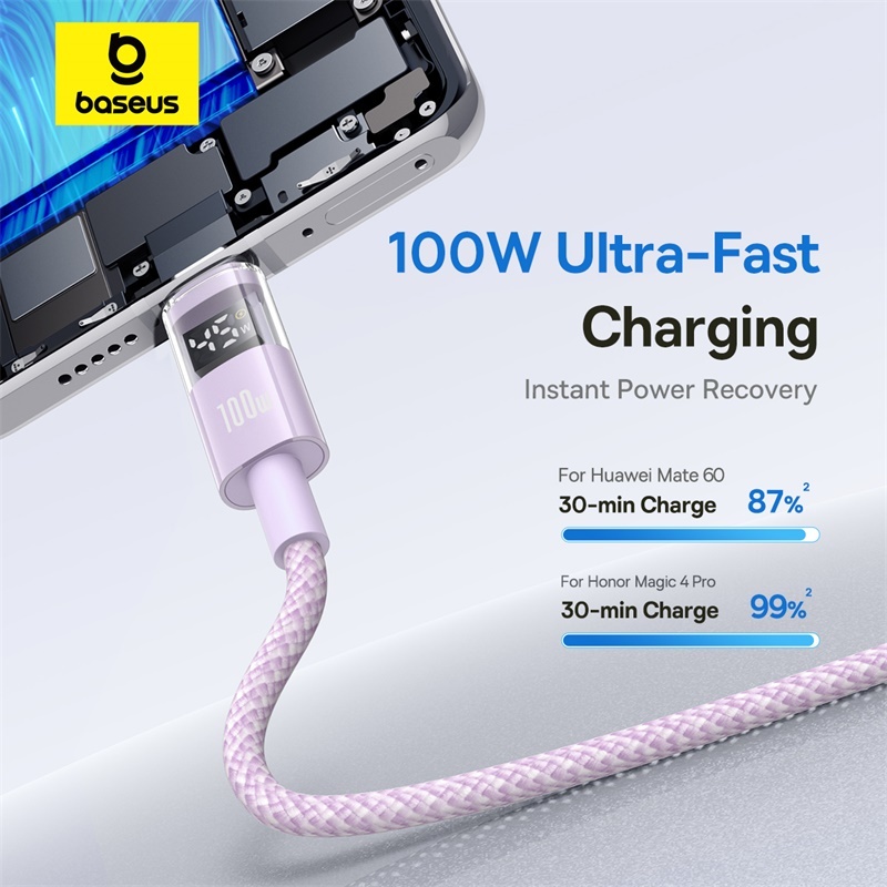 Cáp dữ liệu sạc nhanh Baseus Display 2 USB-A sang Type-C 100W Dây cáp sạc nhanh 1m 2m cho iP 15 16 cáp bọc dù siêu bền