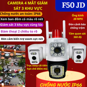 Camera yoosee wifi ngoài trời F50JD 4 mắt 3 màn hình 20Mpx, 3 mắt xoay 360 độ, đàm thoại 2 chiều, xem đêm có màu