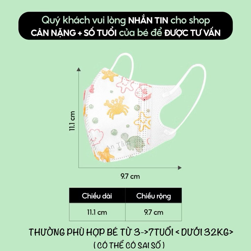 Khẩu Trang 5D Kid An Tâm kháng khuẩn dày dặn nhiều họa tiết dễ thương bảo vệ tối ưu cho bé