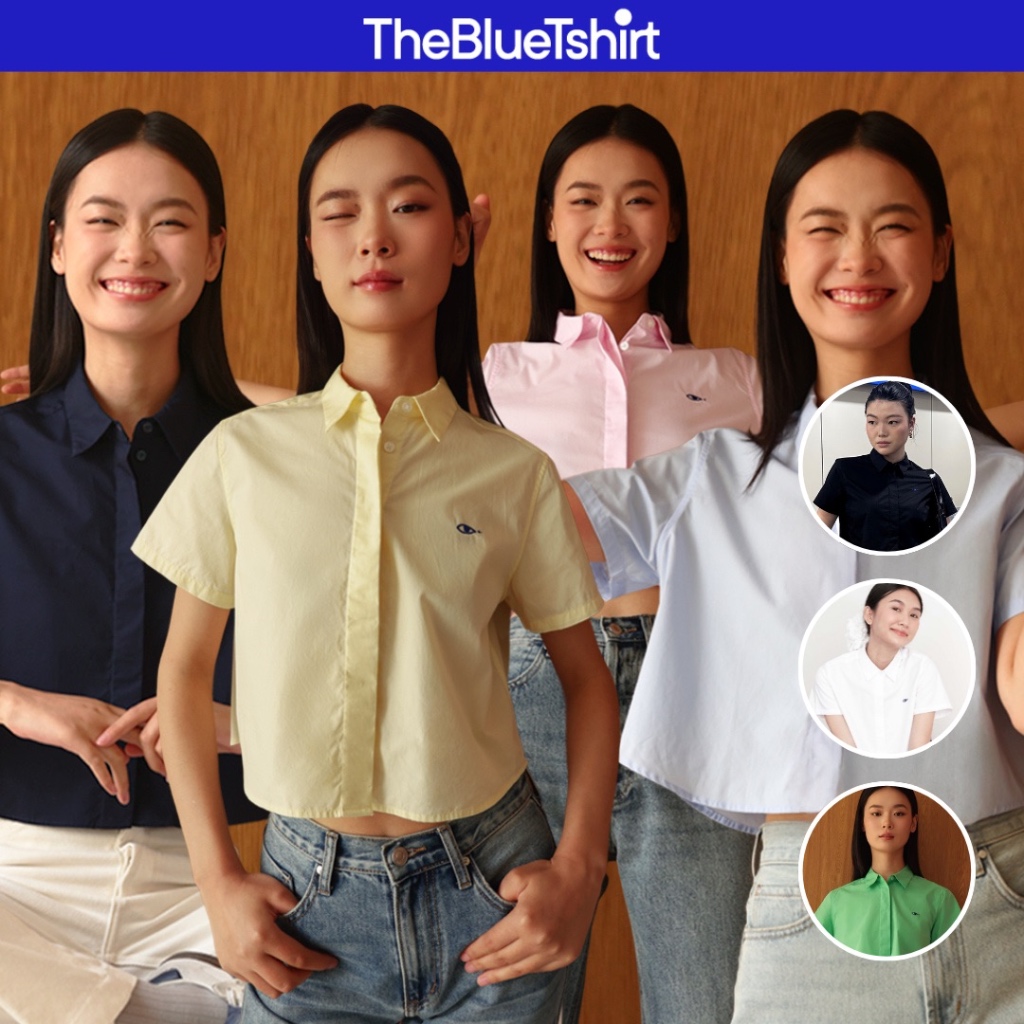 Ảnh TheBlueTshirt - Áo sơ mi croptop trơn tay ngắn nhiều màu cho nữ - Poplin Boxy Shirt - Women 1