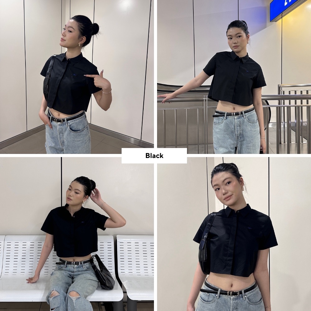 Ảnh TheBlueTshirt - Áo sơ mi croptop trơn tay ngắn nhiều màu cho nữ - Poplin Boxy Shirt - Women 2