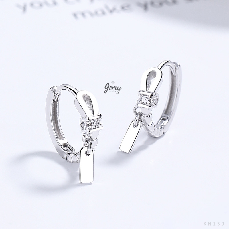 Khuyên tai tròn nam bạc 925 2 màu thiết kế đính đá gắn charm Desi (1 chiếc) KN153 | GEMY SILVER