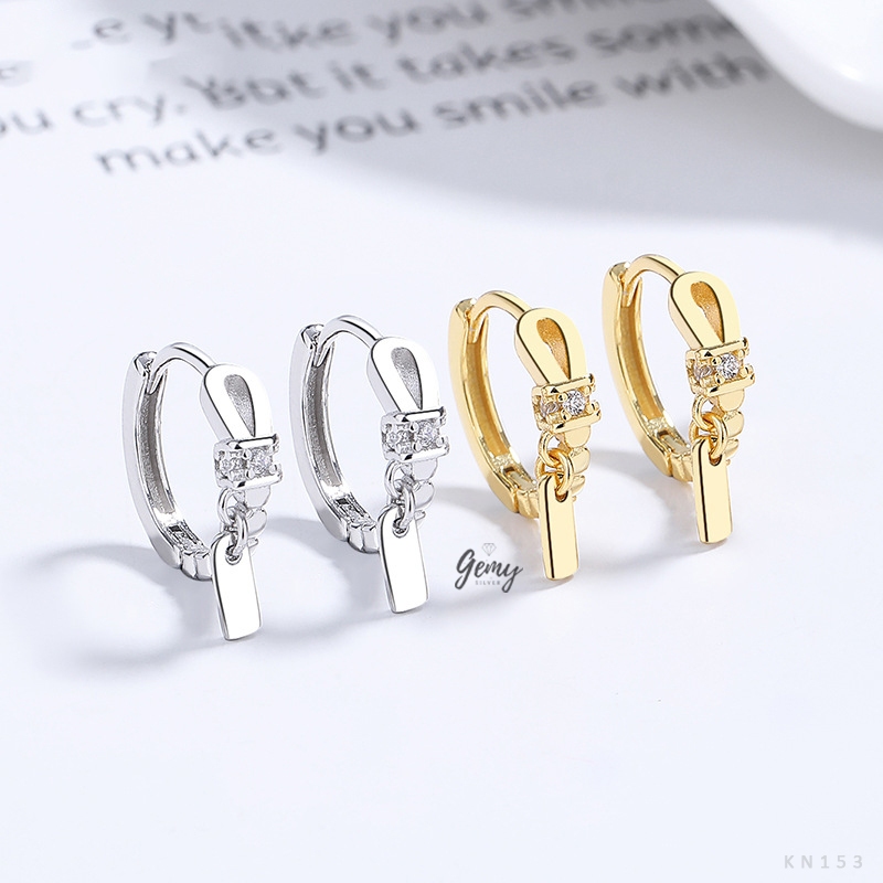 Khuyên tai tròn nam bạc 925 2 màu thiết kế đính đá gắn charm Desi (1 chiếc) KN153 | GEMY SILVER