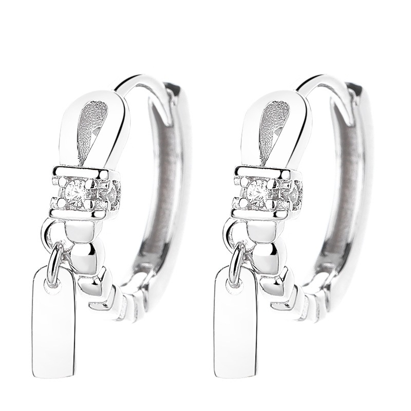 Khuyên tai tròn nam bạc 925 2 màu thiết kế đính đá gắn charm Desi (1 chiếc) KN153 | GEMY SILVER