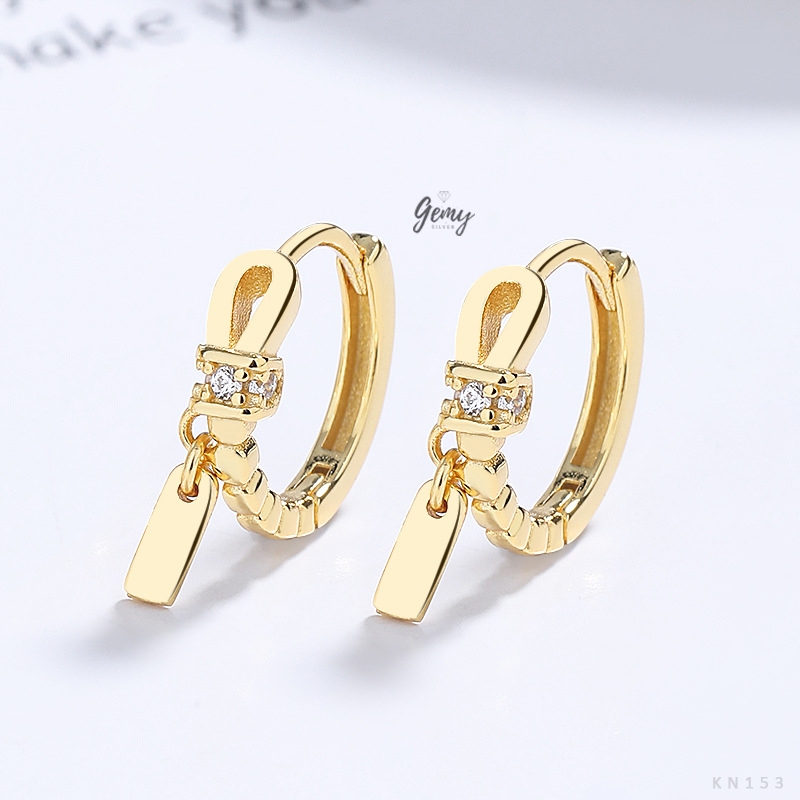 Khuyên tai tròn nam bạc 925 2 màu thiết kế đính đá gắn charm Desi (1 chiếc) KN153 | GEMY SILVER
