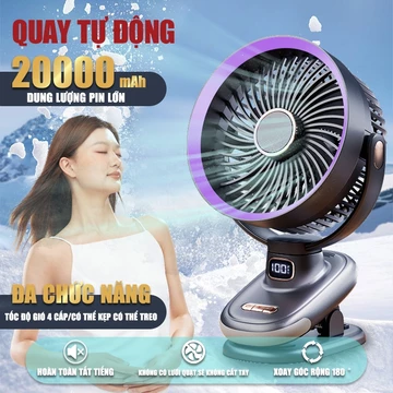 Quạt Mini pin 20000mAh Xoay tự động Quạt tích điện mini quạt kẹp tích điện 7 inch kẹp bàn xe đẩy Mobile Phụ Kiện
