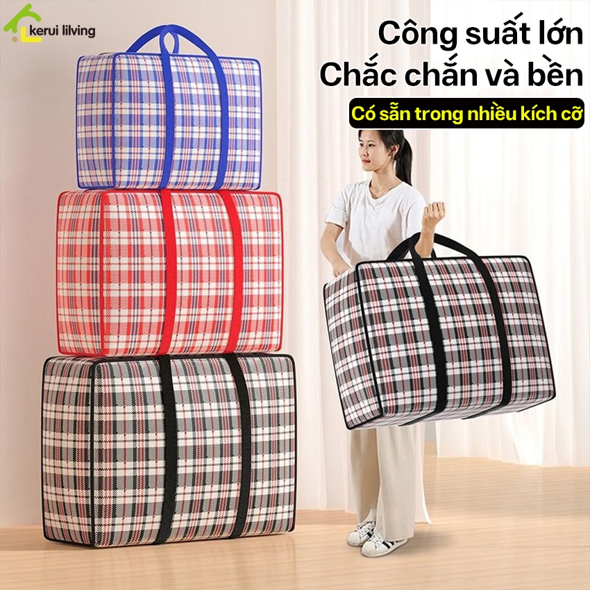Túi Bạt Kẻ Cỡ Lớn Đựng Đồ Chuyển Nhà LAUMERA HOME, Túi Xách Hành Lý Đa Năng, Túi Đựng Quần Áo