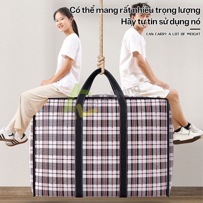 Túi Đựng Đồ Siêu Bền Chuyển Nhà LAUMERA, Túi Vải Dù Xếp Gọn, Túi Bạt Kẻ Chống Thấm