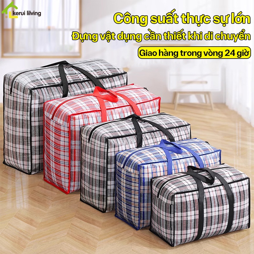 Túi Bạt Kẻ Dày Dặn Đựng Đồ Đi Du Lịch LAUMERA, Túi Đựng Hành Lý Cỡ Đại Chuyển Nhà