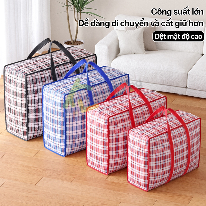 Túi Bạt Kẻ Dày Dặn Đựng Đồ Đi Du Lịch LAUMERA, Túi Đựng Hành Lý Cỡ Đại Chuyển Nhà