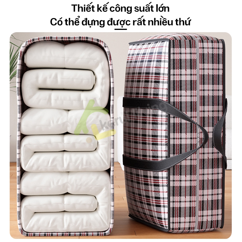 Túi Bạt Kẻ Dày Dặn Đựng Đồ Đi Du Lịch LAUMERA, Túi Đựng Hành Lý Cỡ Đại Chuyển Nhà
