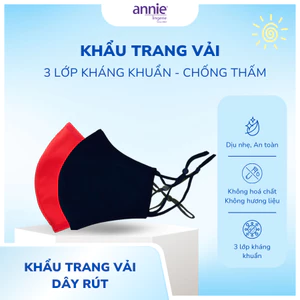 Khẩu trang vải chống thấm annie 3 lớp dây rút điều chỉnh, giặt lại được, phụ kiện thời trang