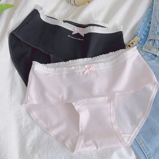 Quần Lót Nữ Cotton Viền Ren Đính Nơ Tinh Tế, Quần Chip Nữ Cạp Vừa Đáy May 2 Lớp Kháng Khuẩn L4119