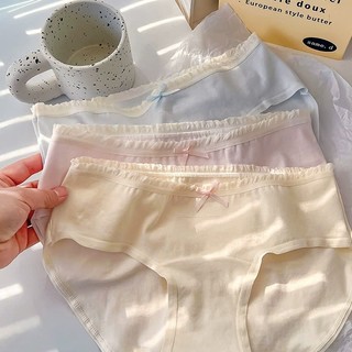 Quần Lót Nữ Cotton Viền Ren Đính Nơ Tinh Tế, Quần Chip Nữ Cạp Vừa Đáy May 2 Lớp Kháng Khuẩn L4119